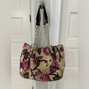 Glenda Gies Vintage Floral Chenille Tapestry Burnout Large Handbag Shoulder Bag